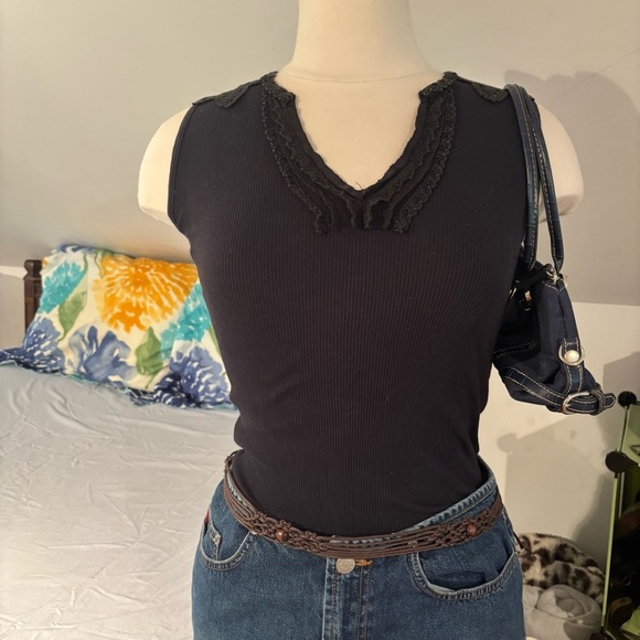 Mango Black Lace Embroidered Trim Top - Picture 3 of 10